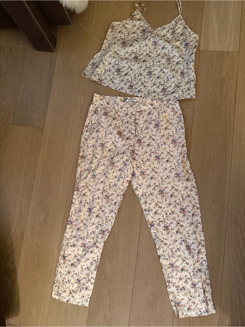 Mes Demoiselles Cream Floral Track Pants & Cami Set